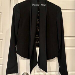 Theory Bennira Black Fitted Cropped Drape Front Blazer, Long Sleeve, Size 2